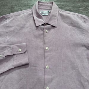 Zara Shirt Mens Large‎ Pink Long Sleeve Button Up Cotton Blend Minimal Preppy